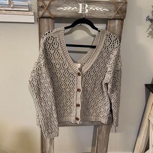 Nicole Miller Taupe Knit Crochet Cardigan